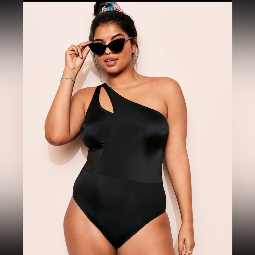 Adore Me, Black One Shoulder, Mesh Detail, one piece Swimsuit. Size 0X